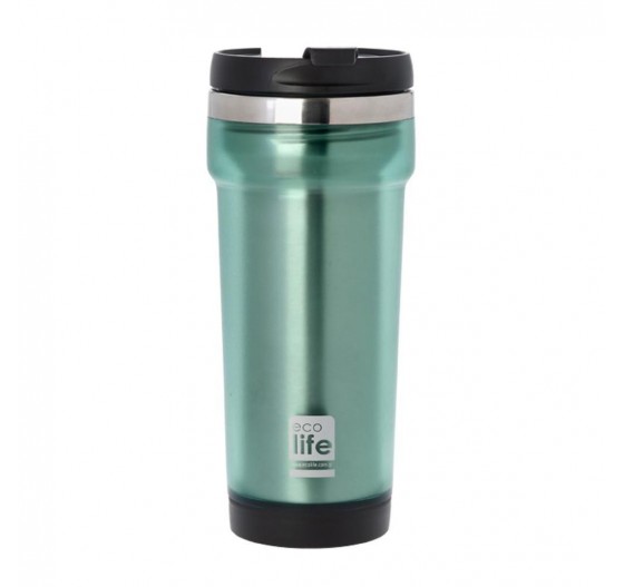 COFFEE THERMOS MUG PLAST/S.S.-GREEN (420ml)