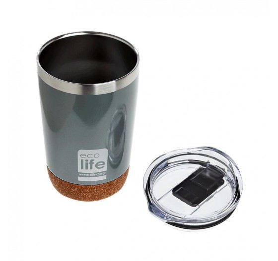 COFFEE THERMOS LIGHT GREY 370ML (CORK BOTTOM)